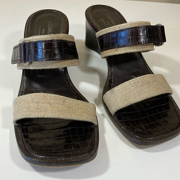 DONALD PLINER CROC EMBOSSED LEATHER & Canvas Women’s open toe sandals size 9 GUC - Picture 4 of 16